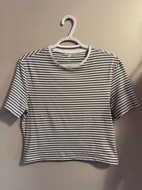 H&M Striped Crop Tee - Women’s Small White & Olive Green